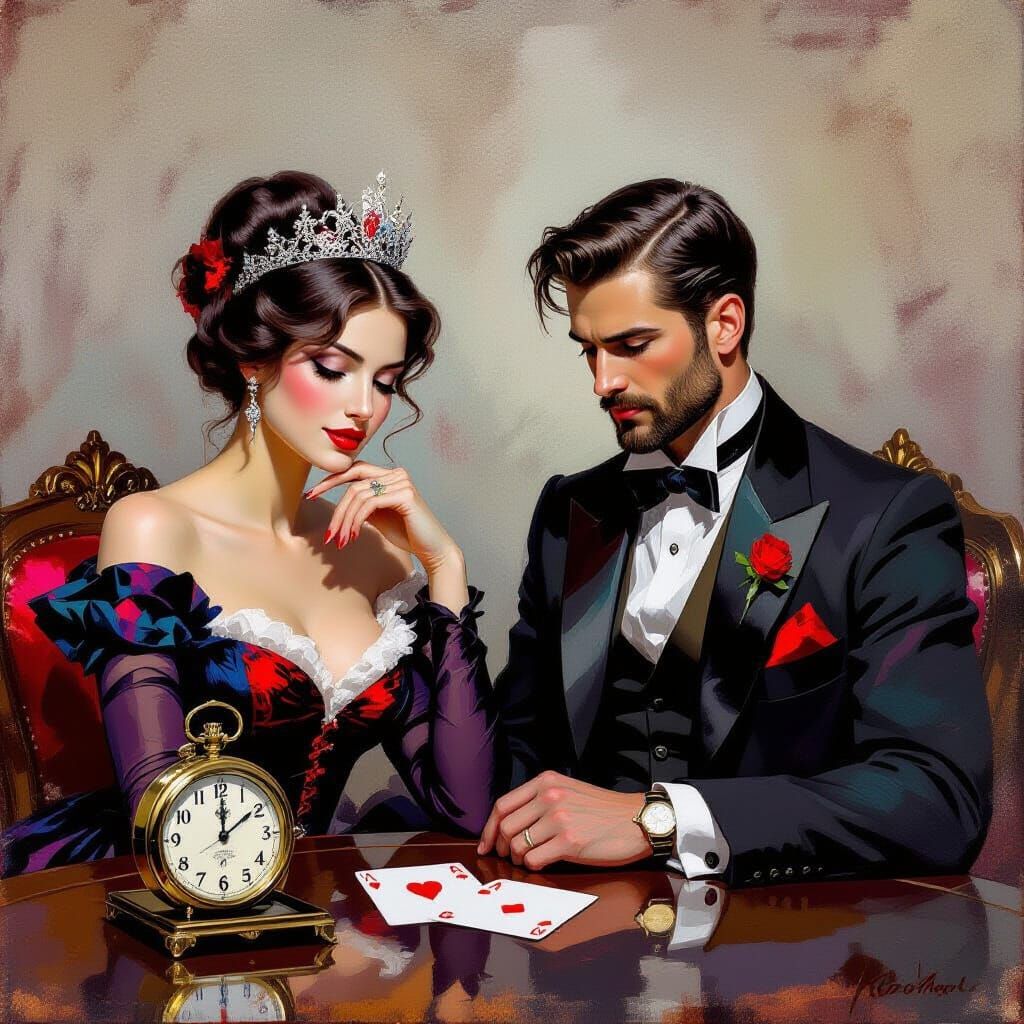 Impressionist Playing Cards: King, Queen, and Jack of Hearts