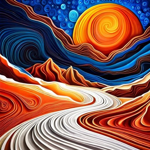 Mars Sunset in Surreal Paper Quilling Style