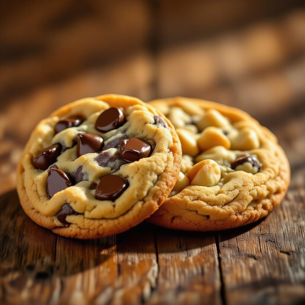 Chocolate Chip and Macadamia Nut Cookies on Wood