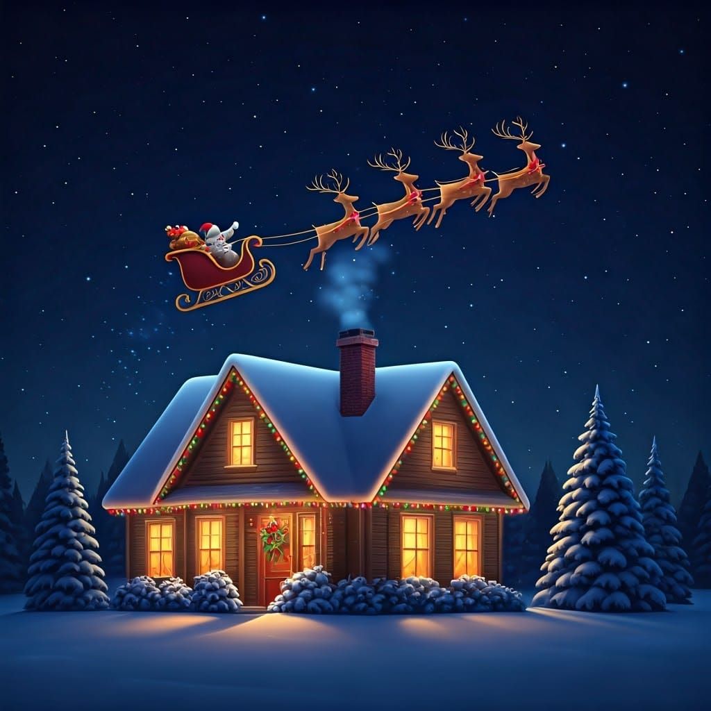 Merry Christmas Night Sky Scene with Holiday Cheer