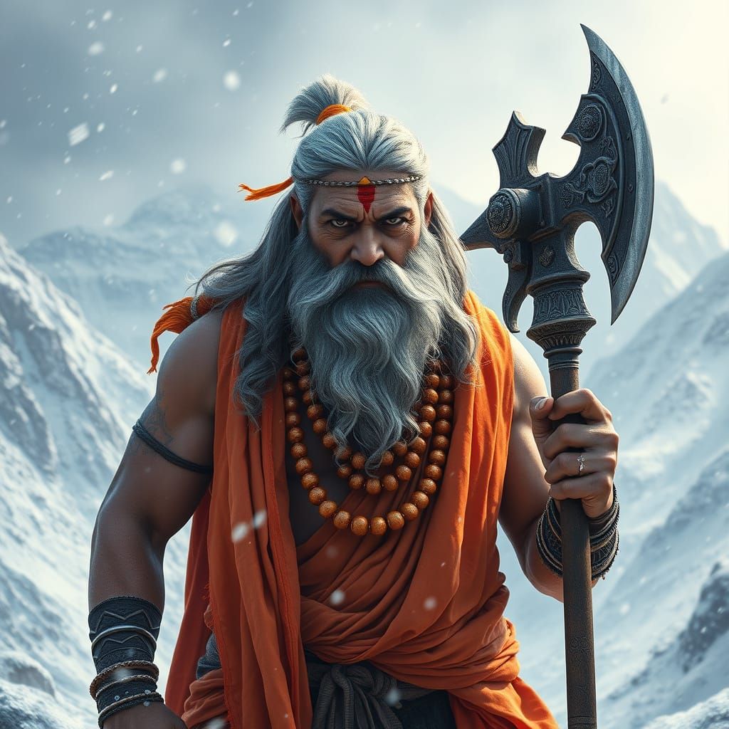 Fierce Indian Sage-Warrior in Snowy Mountains