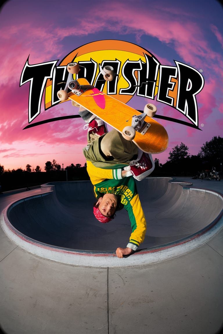 Skateboarder Backflip in 1980s Style