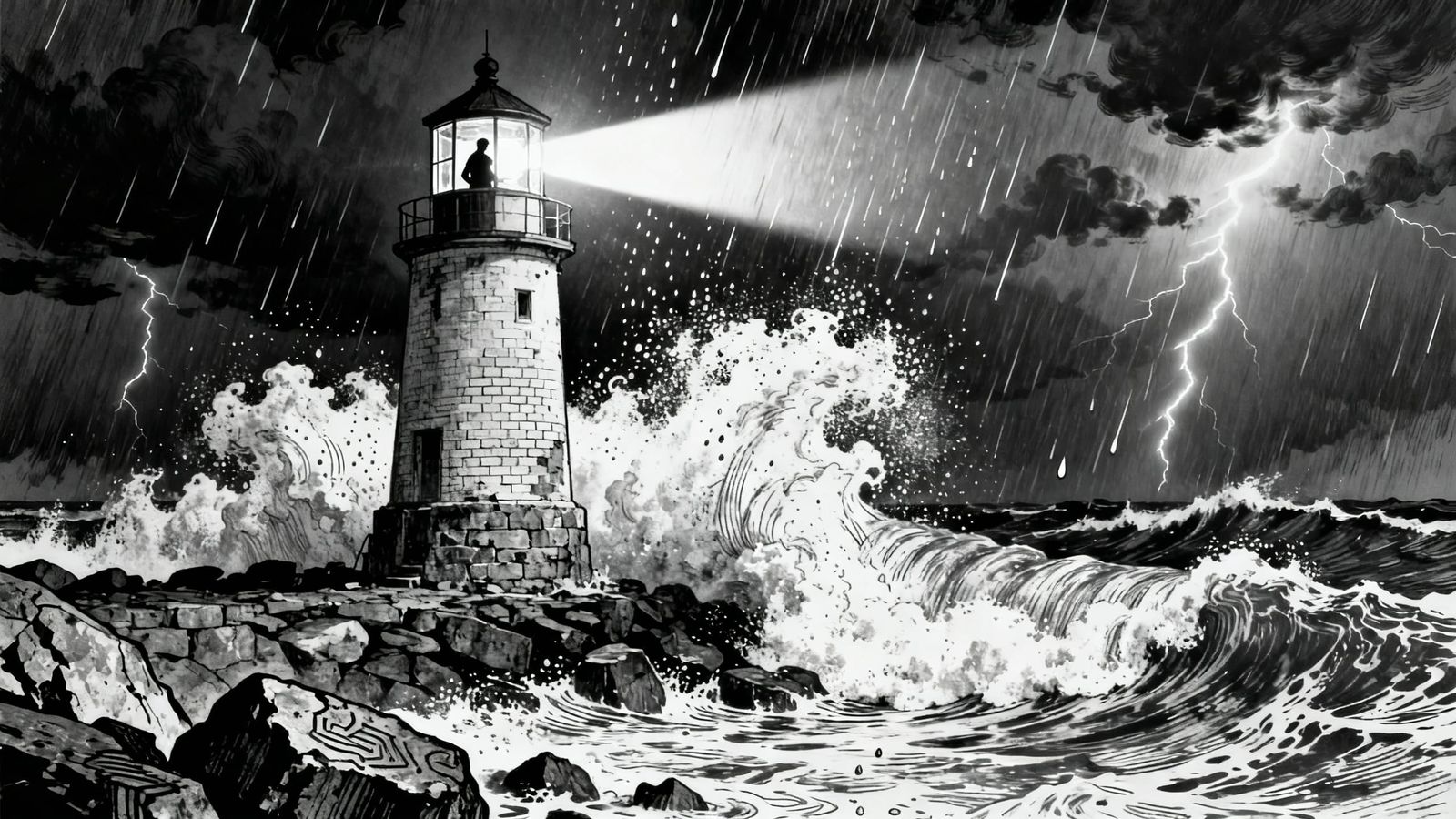 Lighthouse Bravely Faces Catastrophic Ocean Storm
