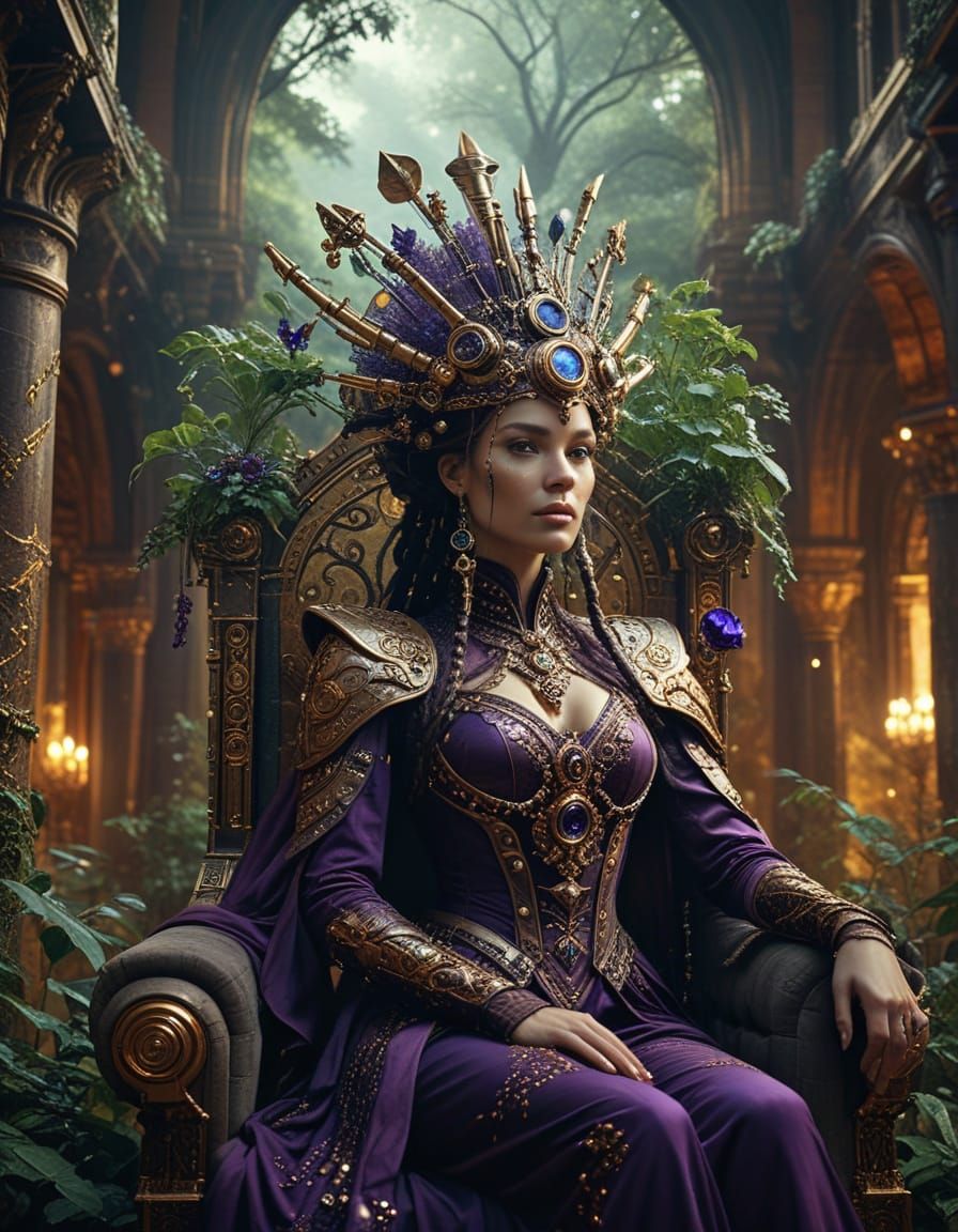 Majestic Queen of Sheba on Cyberpunk Throne