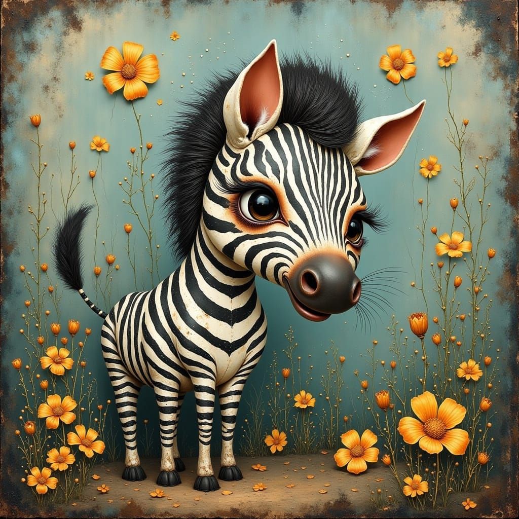 Whimsical Robot Guardian of a Cute Zebra in a Quirky Fantasy...