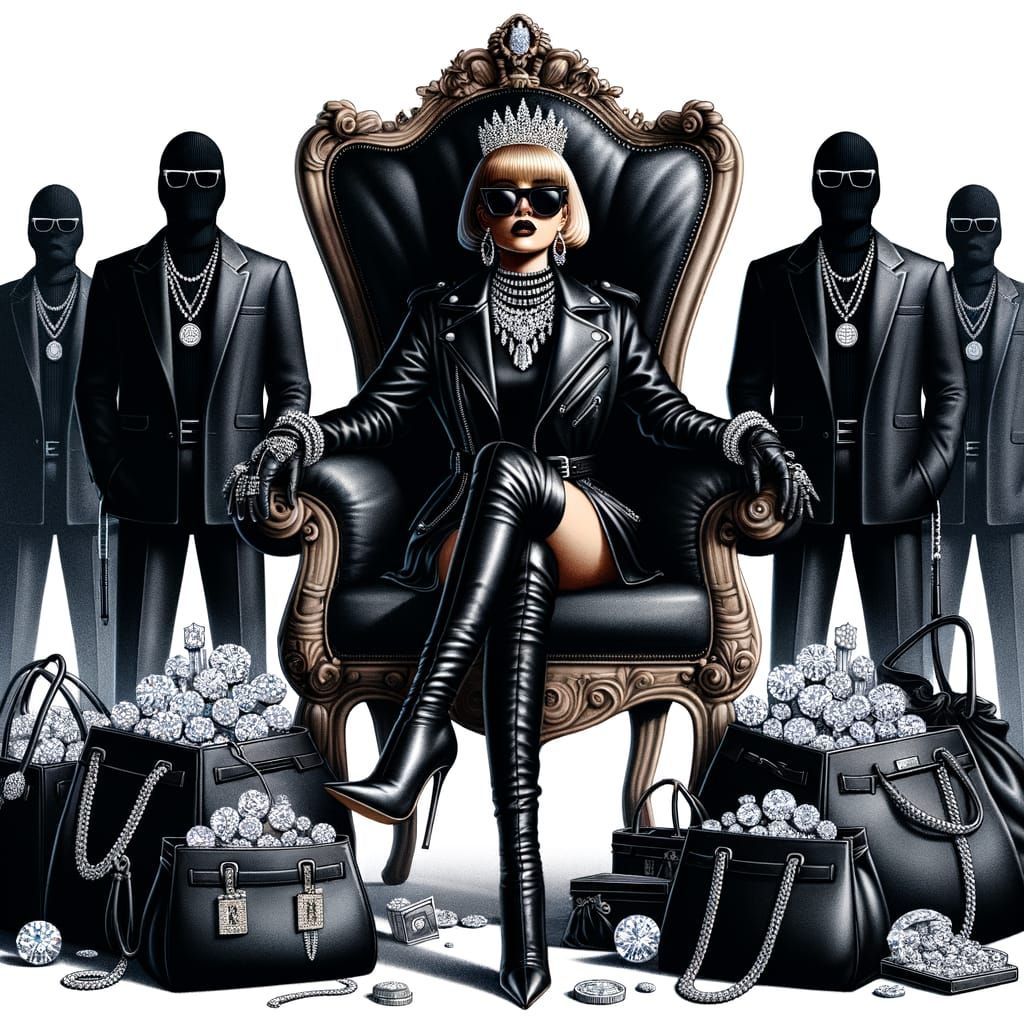 Leather-Clad Queen on Throne of Riches