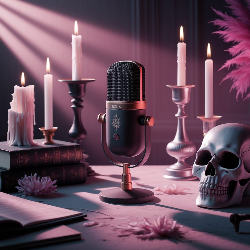 Spooky yet Feminine Horror Podcast Studio in Soft Pink and P...