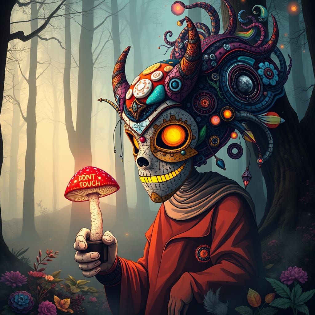 Ethereal Amanita Muscaria in Cosmic Bio-Art