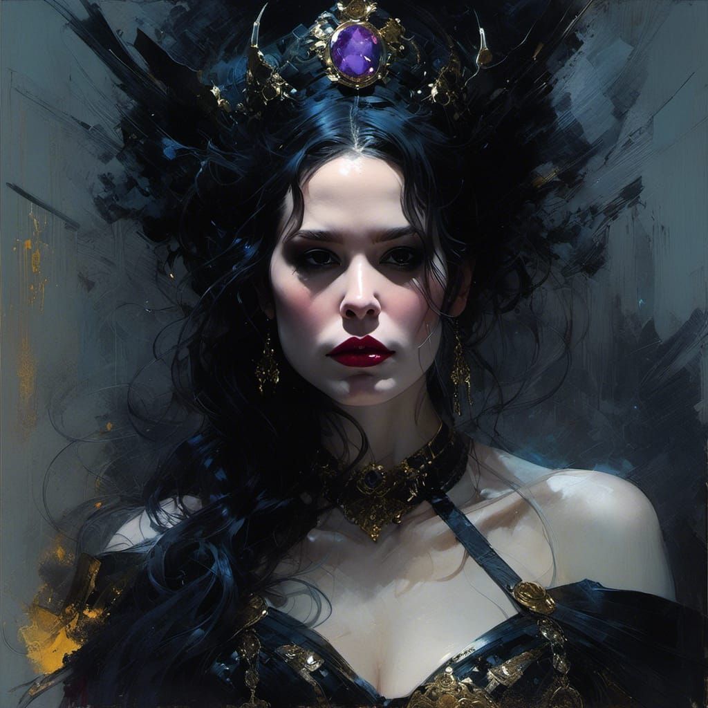 Ethereal Dark Queen in Ornate Haunting Attire