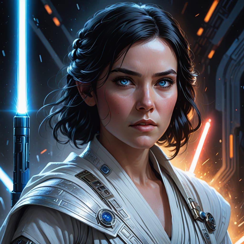 Ethereal Star Wars Warrior with Glowing Lightsaber