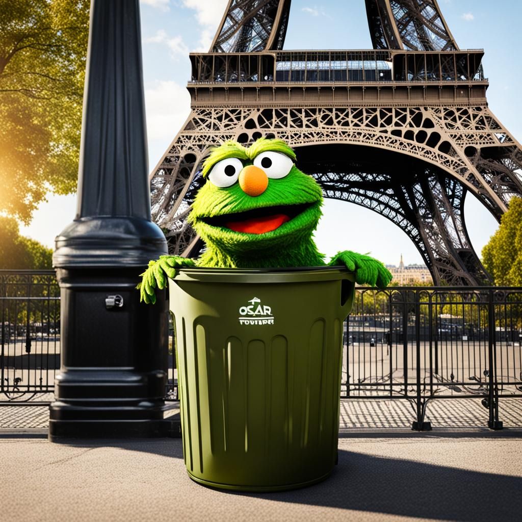 Oscar the Grouch in Paris, AI Generated