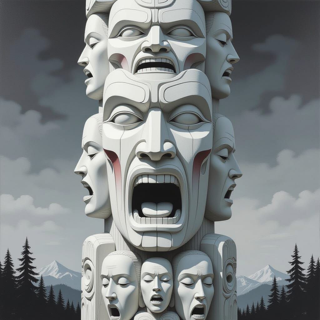 Monochromatic Surreal Totem Pole Sculpture