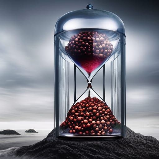 Surreal Hourglass Still Life in Stopmotion Style