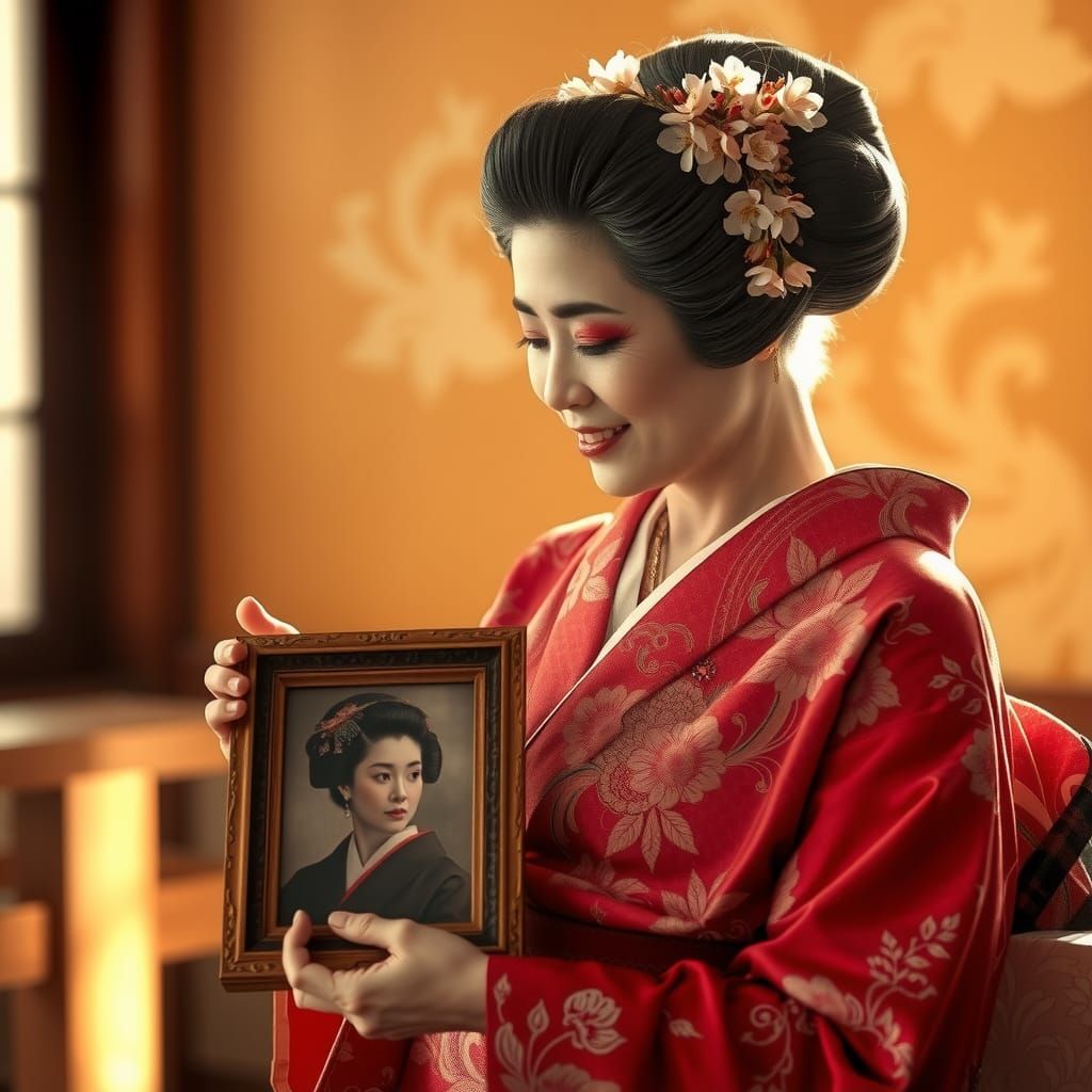 Geisha in Nostalgic Ukiyo-e Style Contemplation