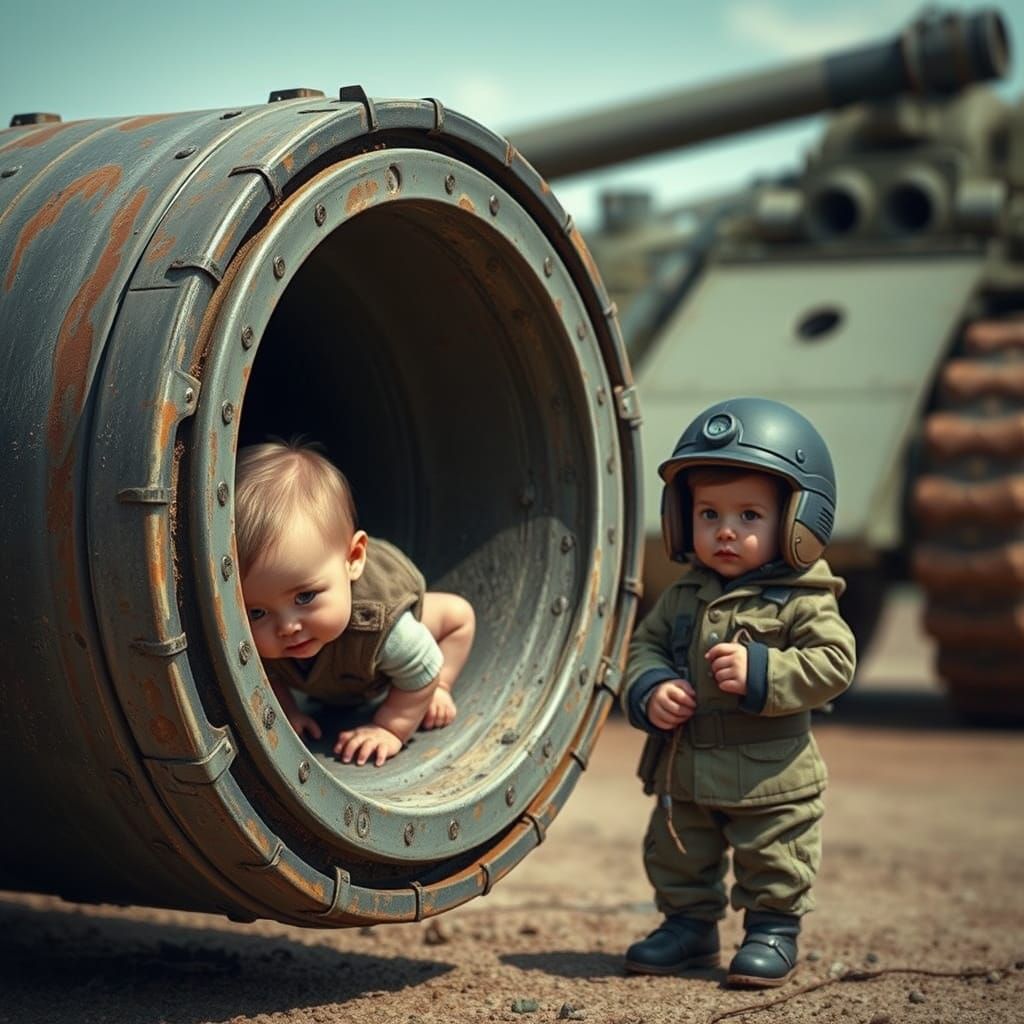 M777 Artillery Piece with Babies, Photorealistic Style