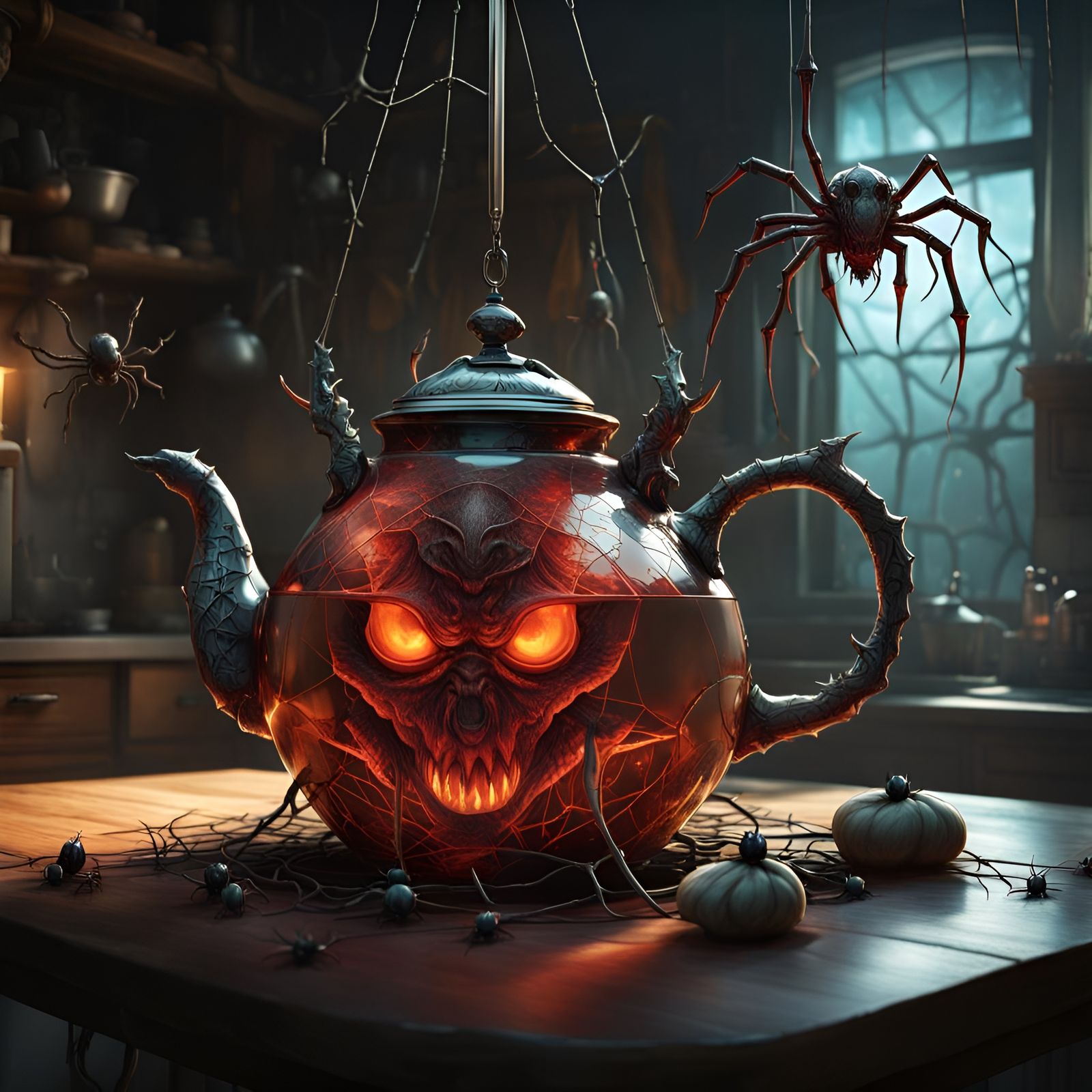Glowing Demon Teapot Fantasy Art