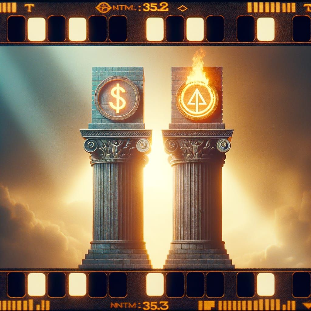 Columns Topped with Money and Fire Icons