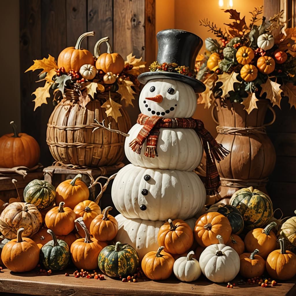 Gourd Snowman Still Life in Autumn Colors