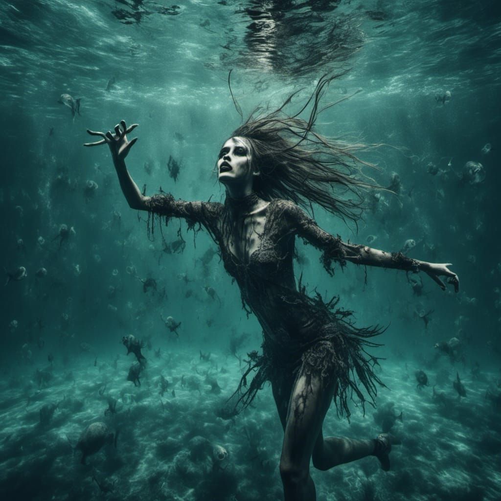 Emo Girl's Underwater Dance with Sea Monster