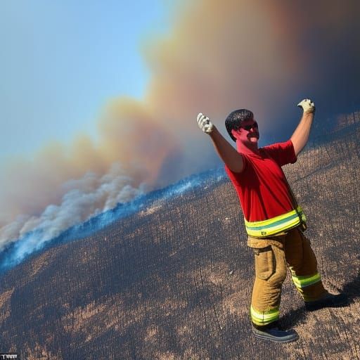 Firefighter Waving from DC-10 Tanker Waterbombing Wildfire