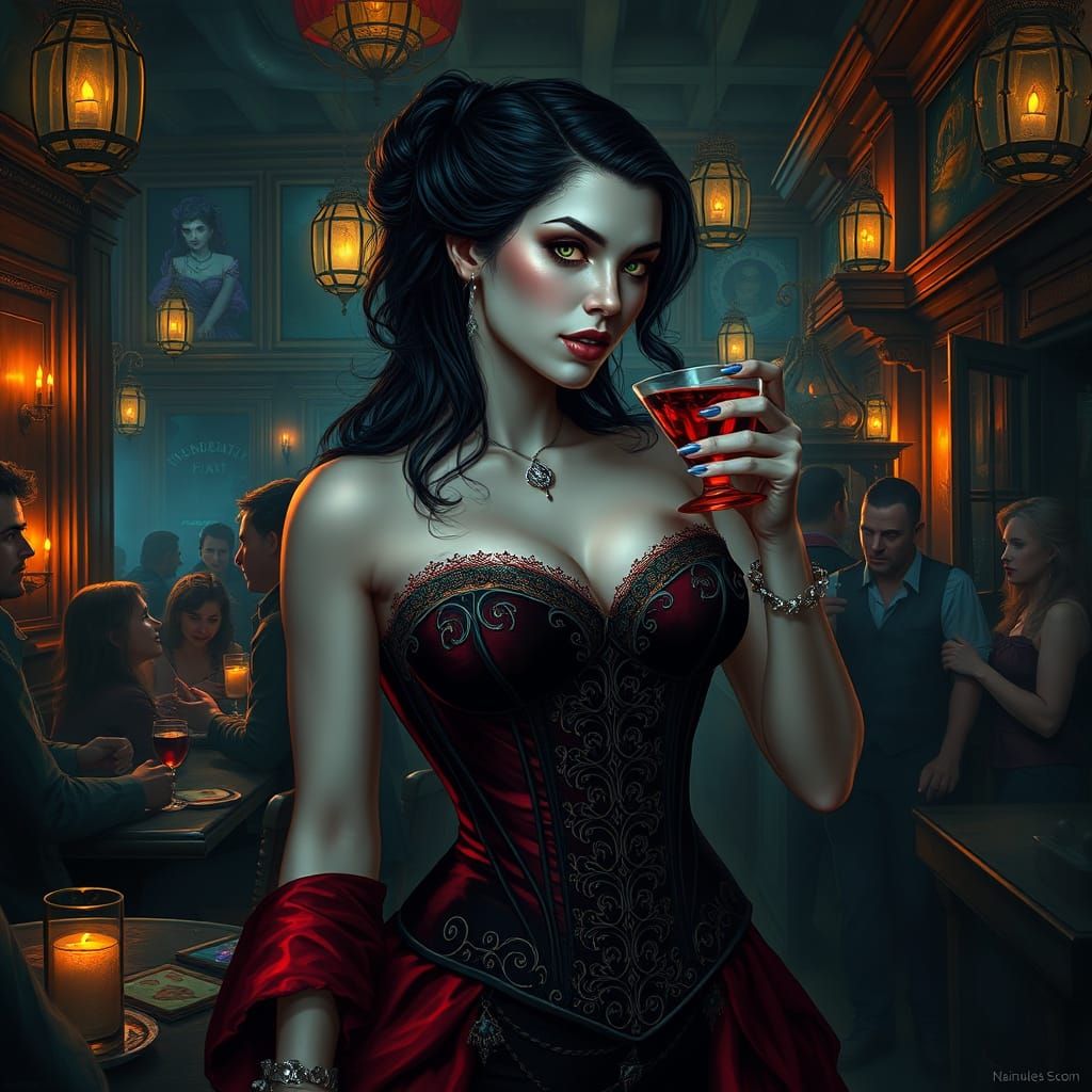Elegant Vampire in Mystical Pub Setting