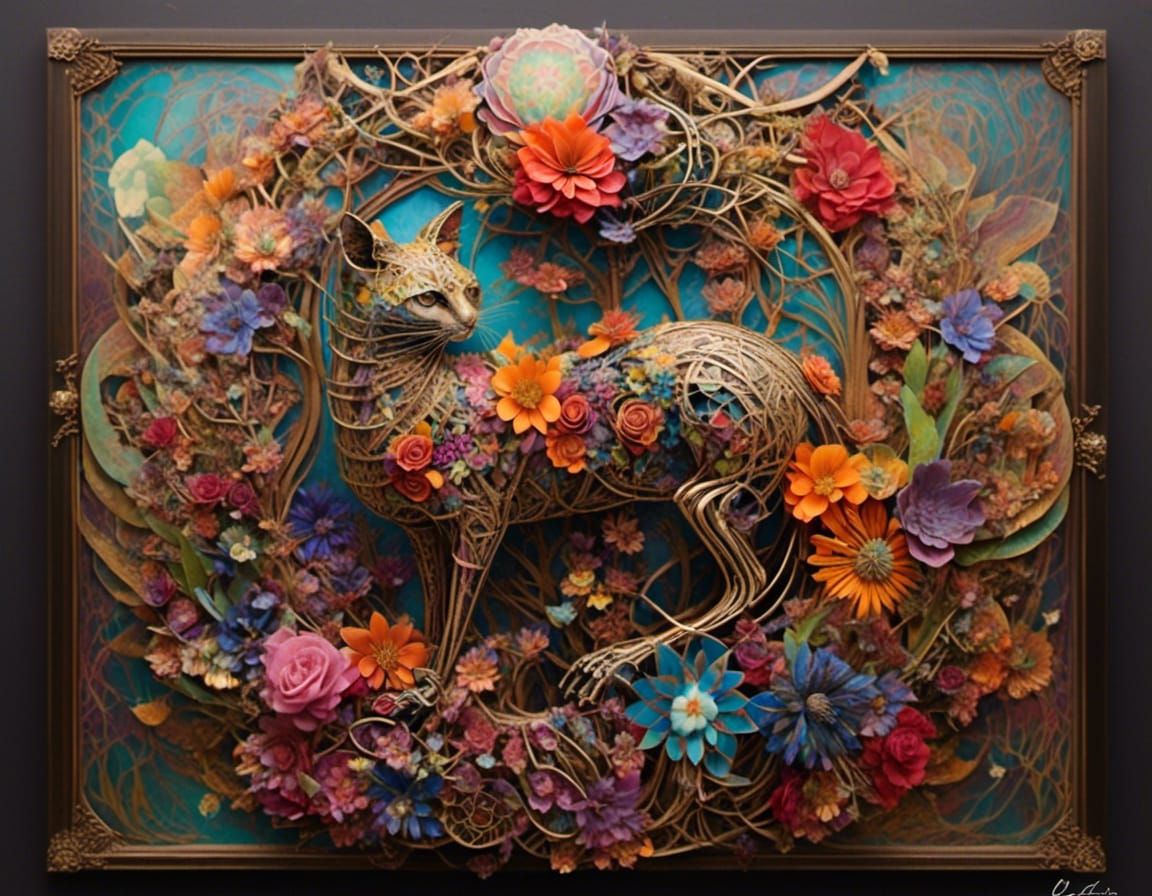 Floral Metal Art Sculpture in Digital Style