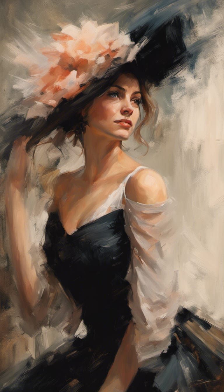 Beautiful Woman Portrait in Oil Painting Style