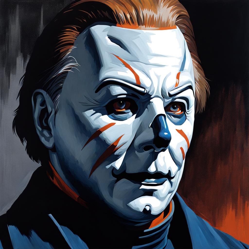 Dramatic Michael Myers Portrait in Gouache Style