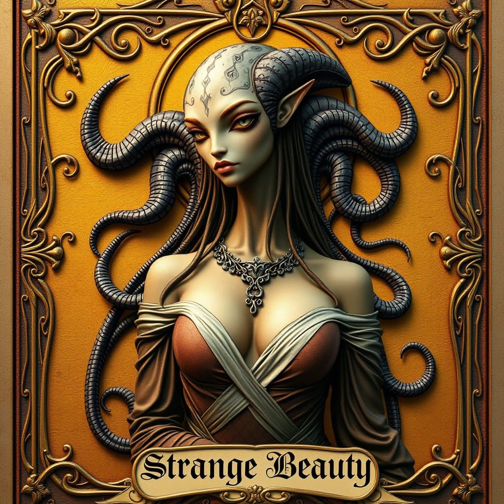 Elegant Alien Tarot Card in Art Nouveau Style