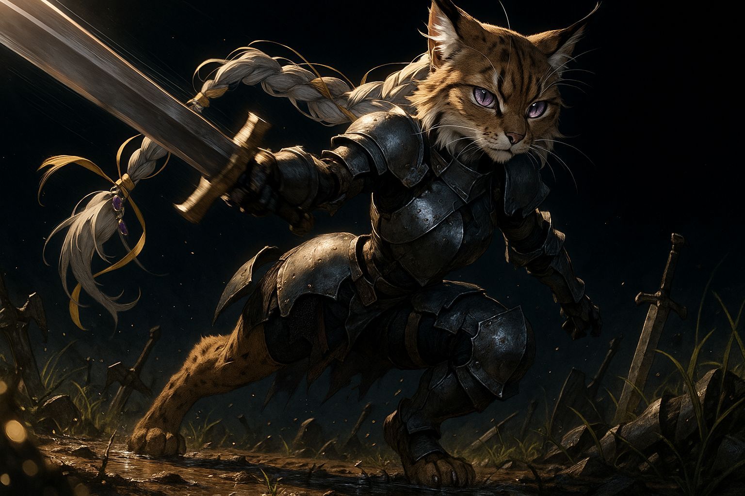 Anime Lynx Warrior on Battlefield