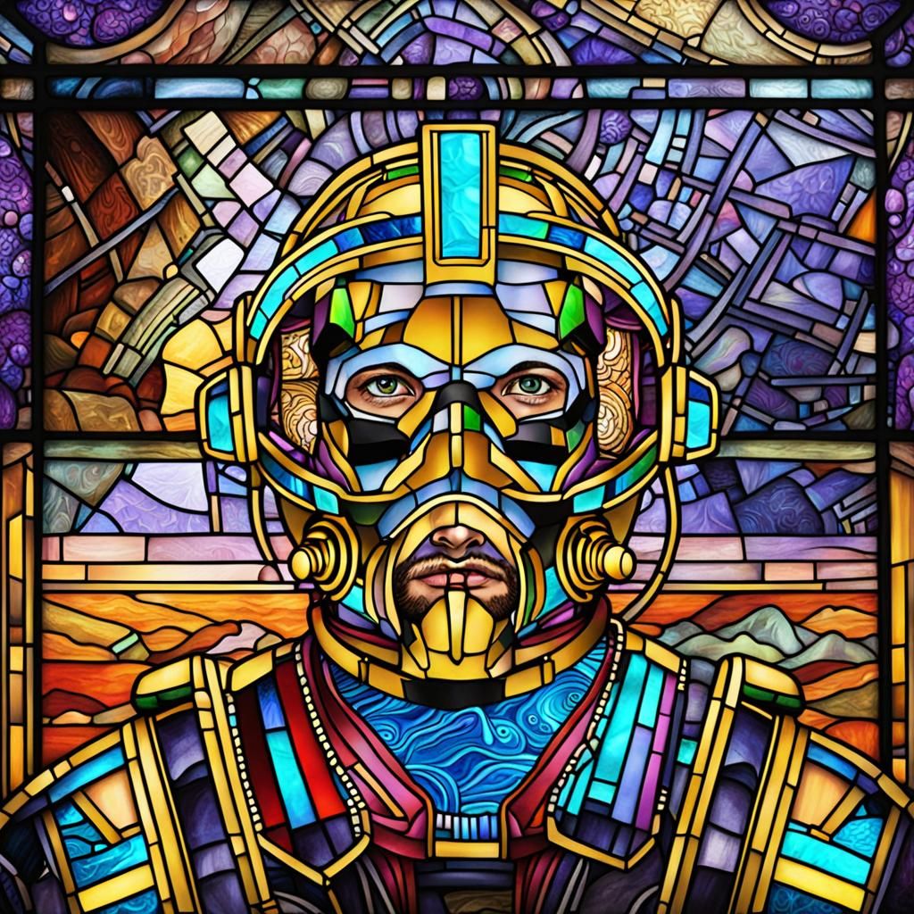 Stained Glass Portrait of Cyberpunk Figure