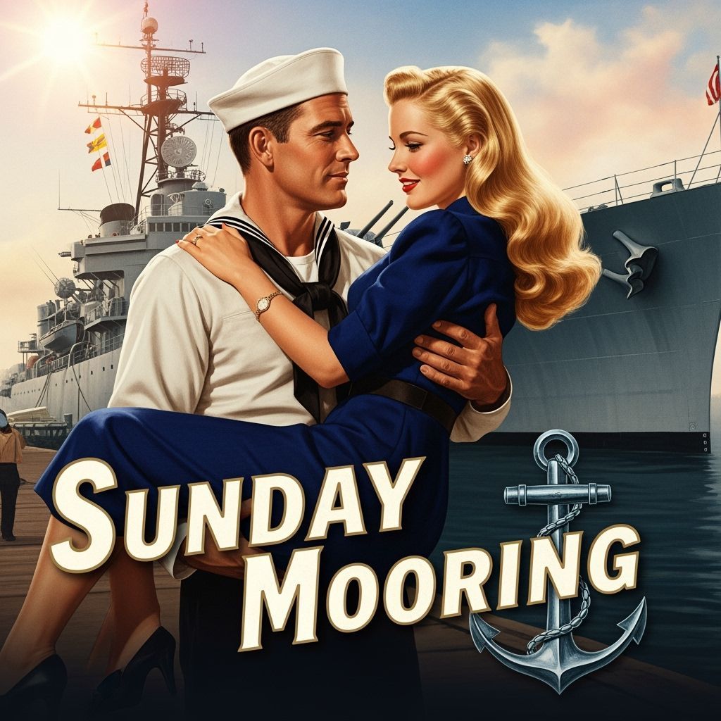 Romantic 1940s Sailor and Blonde Woman by Navy Ship