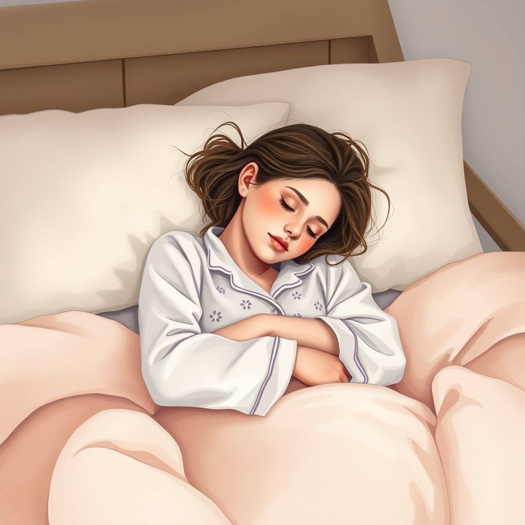 Peaceful Woman Sleeping in Cozy Bedroom, Ghibli-Inspired
