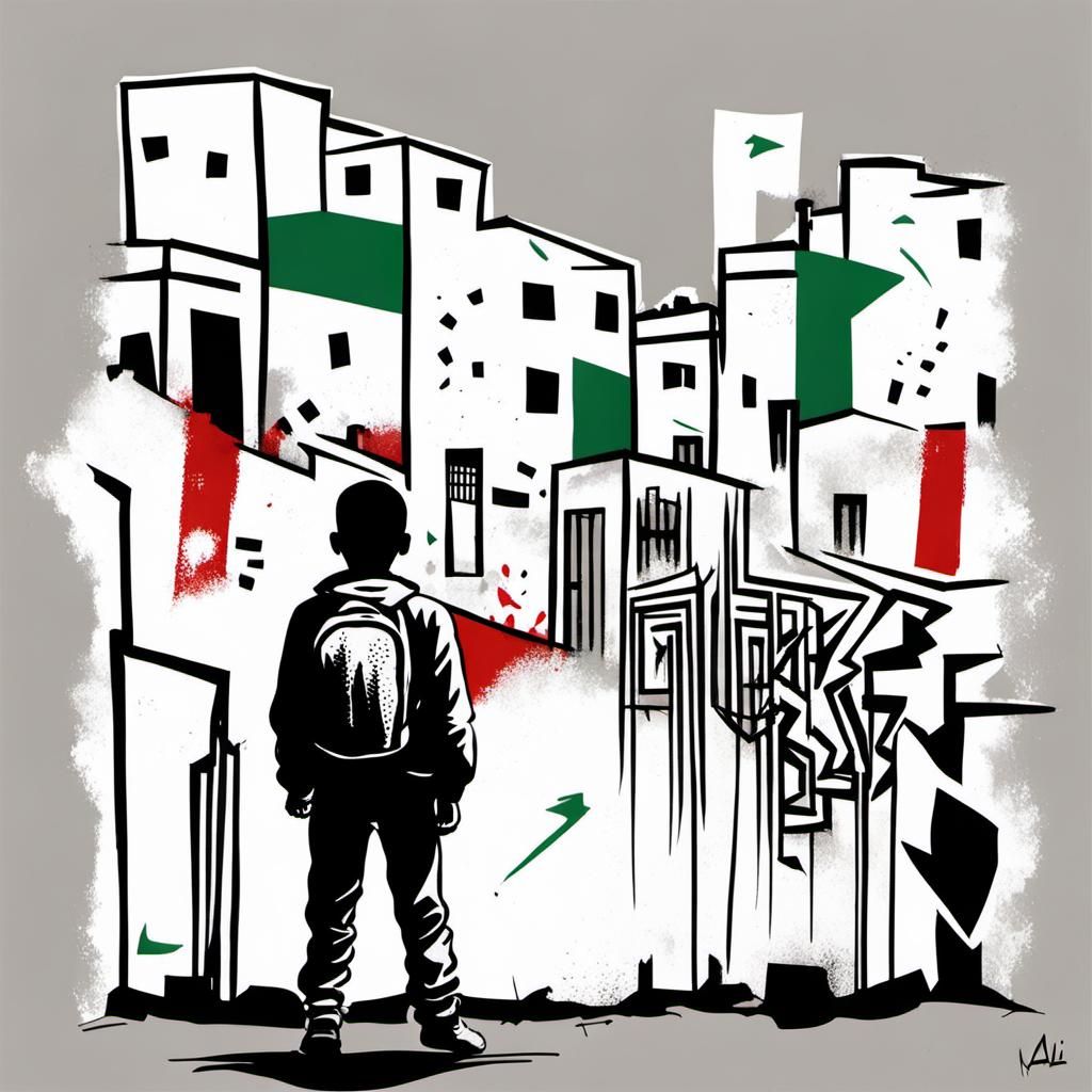 Palestinian Boy Defiant Graffiti Drawing