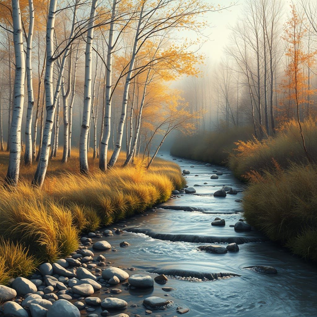 Autumnal Birches in Dreamy Landscape Style