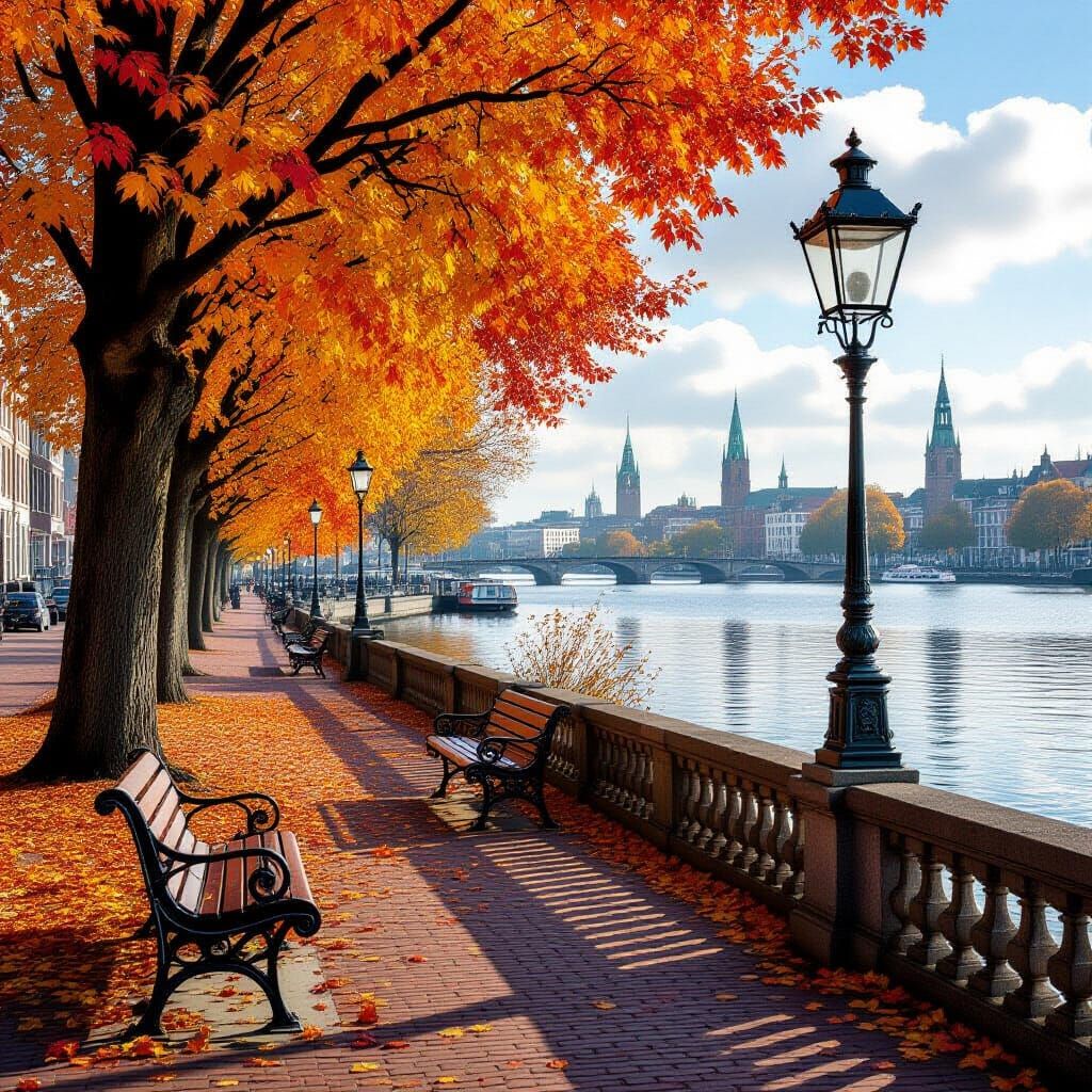 Colorful Autumn Landscape with Antique Elements