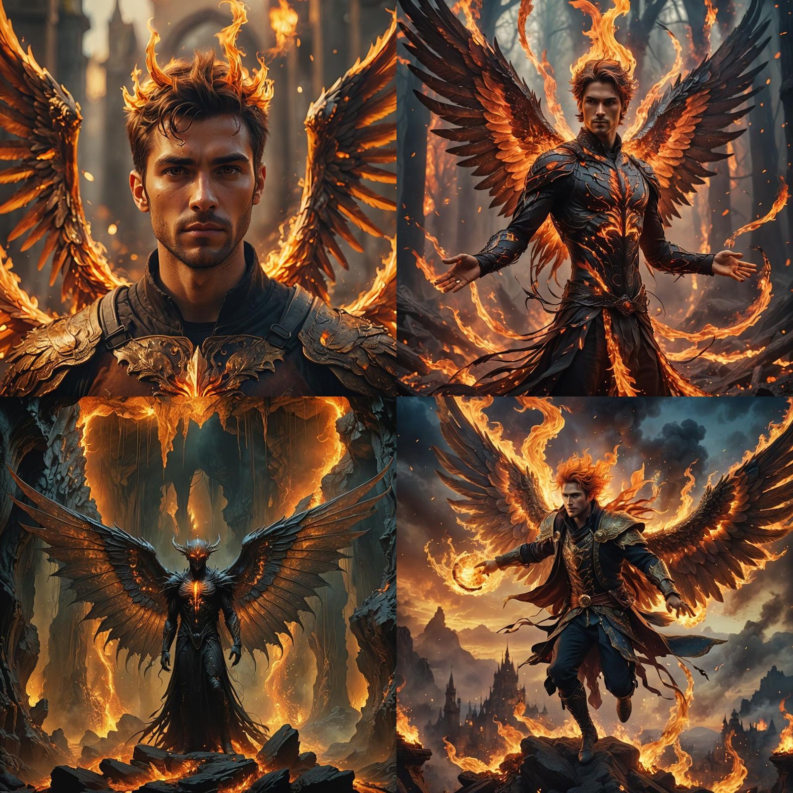 Fiery Male Fairy with Flame Wings, Digital Painting
