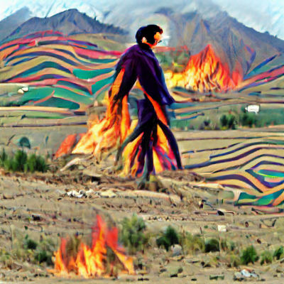 Fiery Figure in a Shifting Landscape