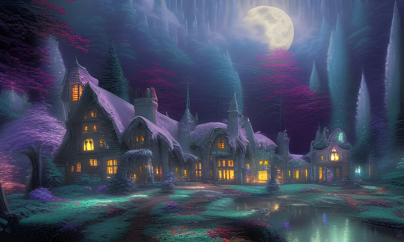 Moonlit Haunted Forest: Detailed Matte Painting
