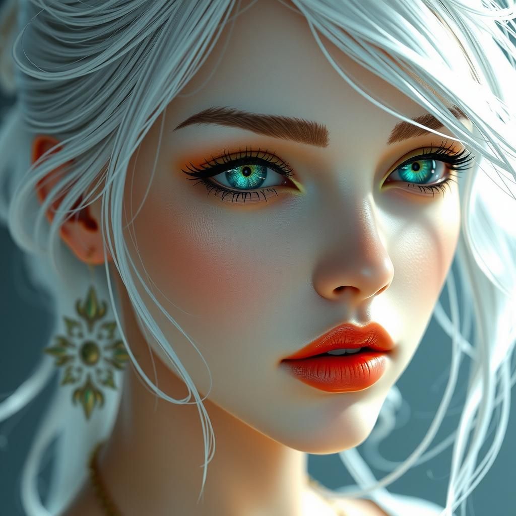 Ethereal Woman with Emerald Eyes: Digital Anime Art
