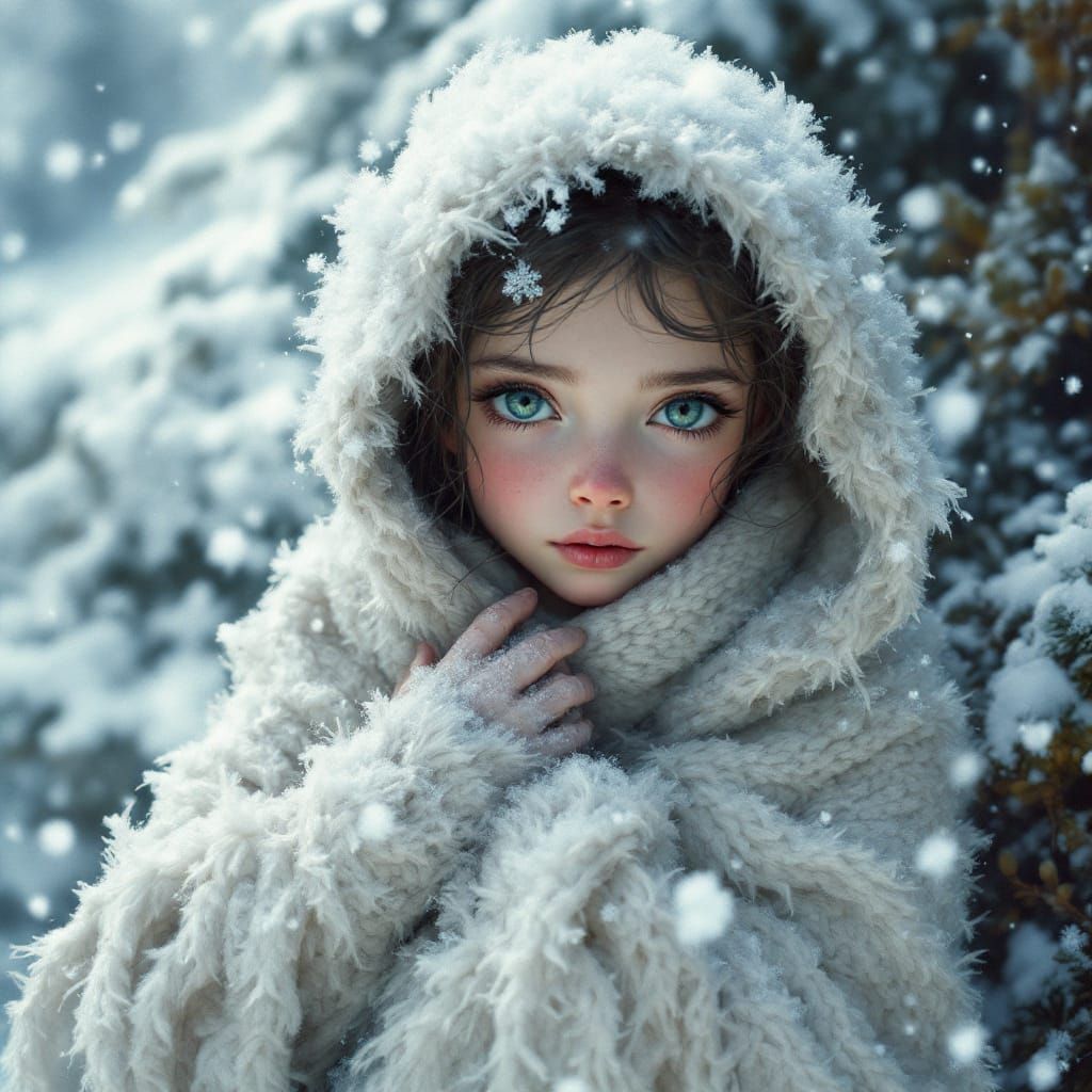 Sad Mermaid Shivering in the Snowy Depths