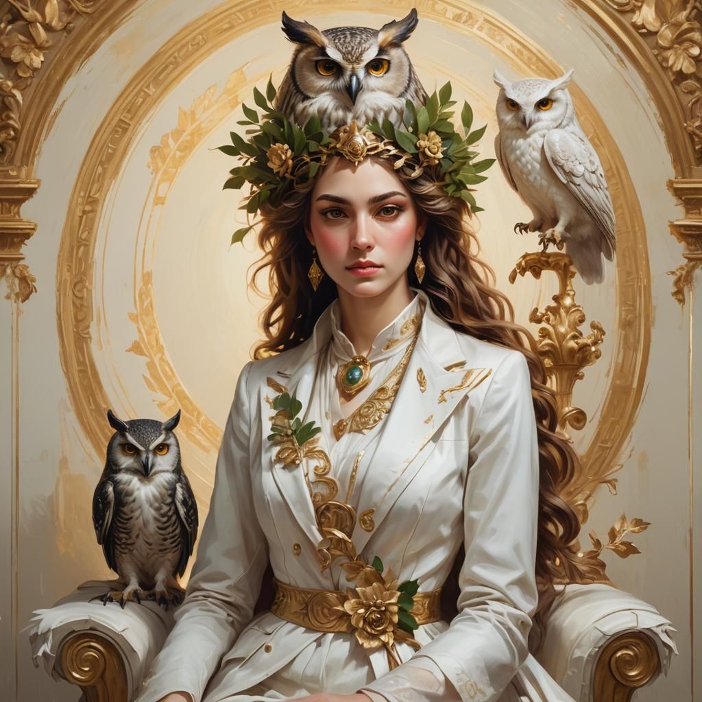 Athena in Sleek Suit: Baroque Digital Art Portrait