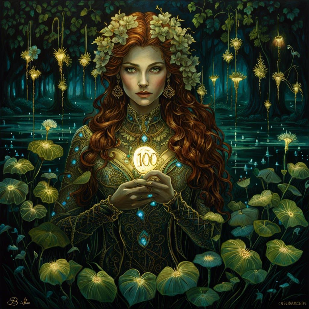 Bioluminescent Poison Ivy Lace Art With Golden Motifs