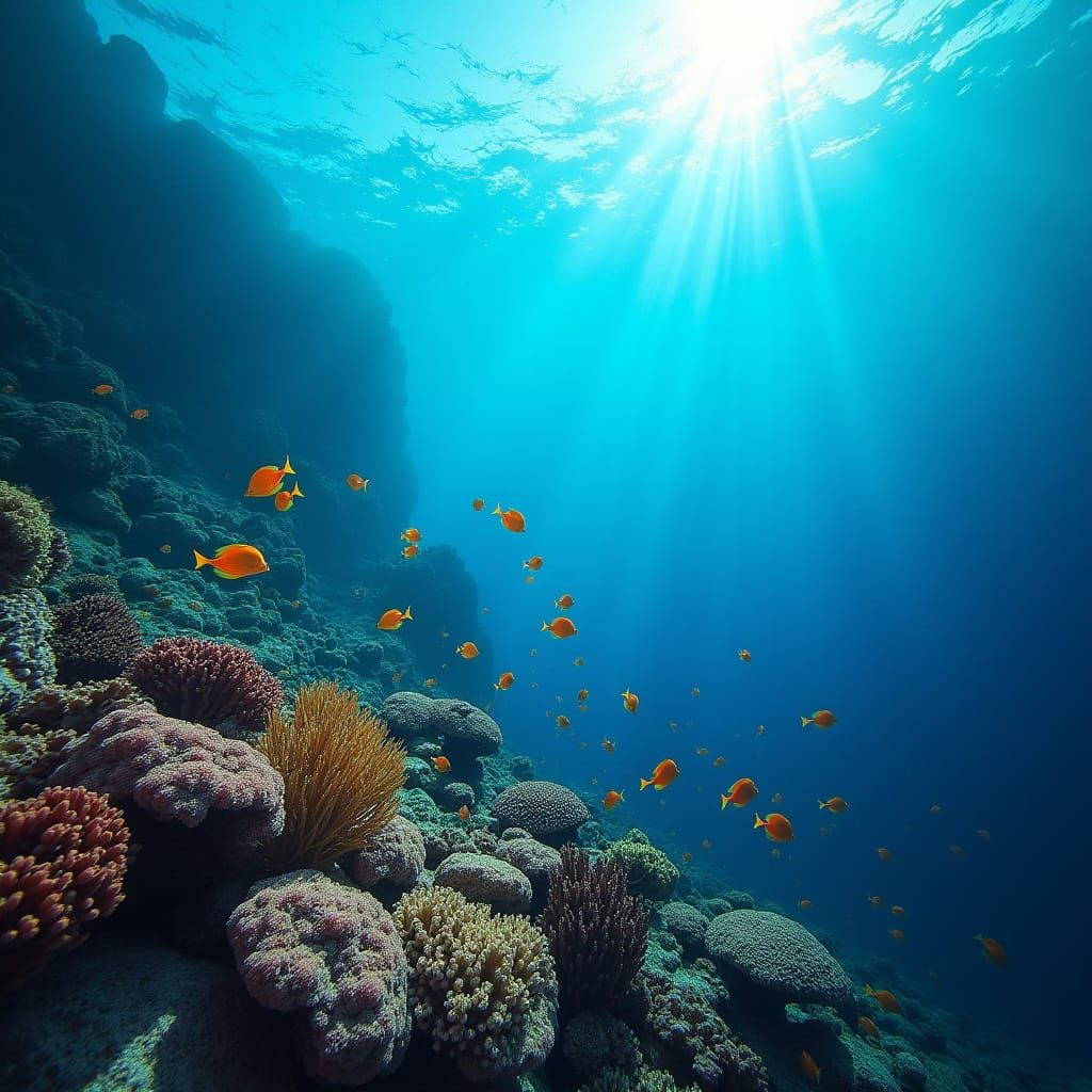 Underwater Coral Reef Scene with Colorful Fish