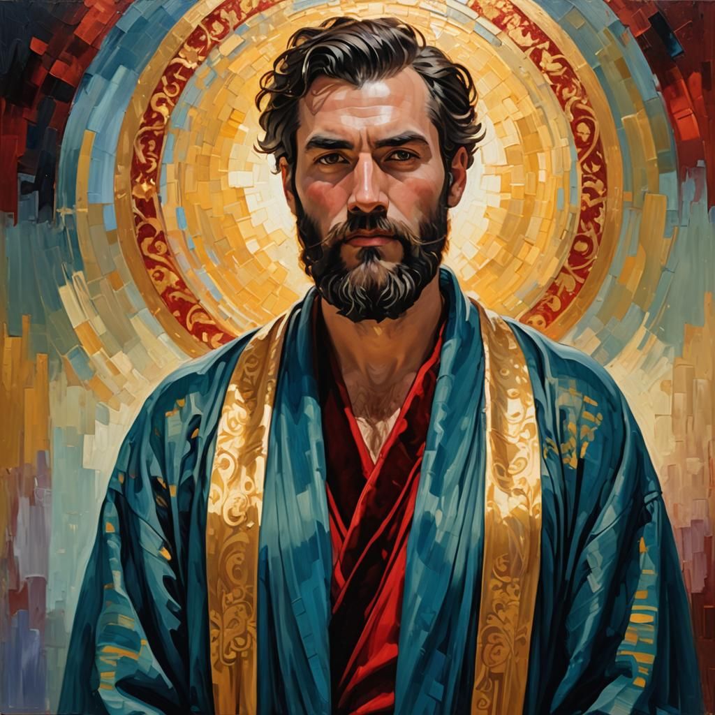 Bearded Man in Velvet Robes: Neo-Impressionist Portrait