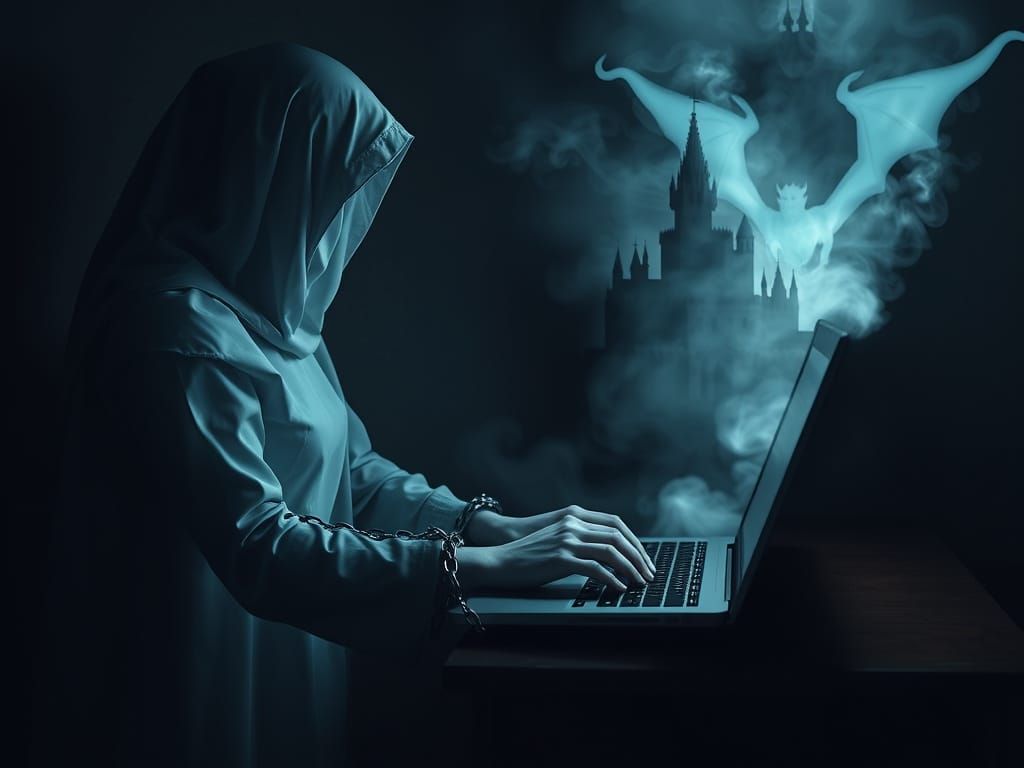 Ghost Writer Typing in a Dark Room