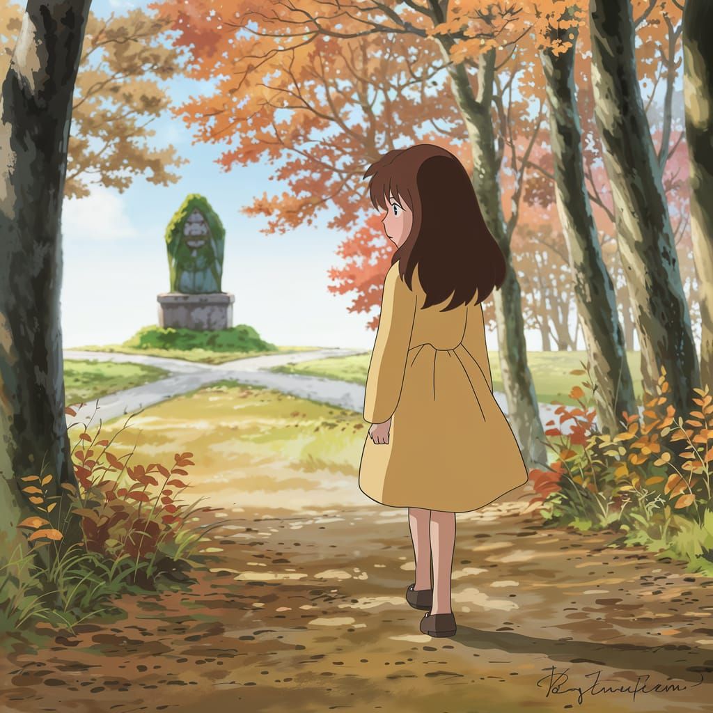 Anime Girl Walks Through Autumn Countryside