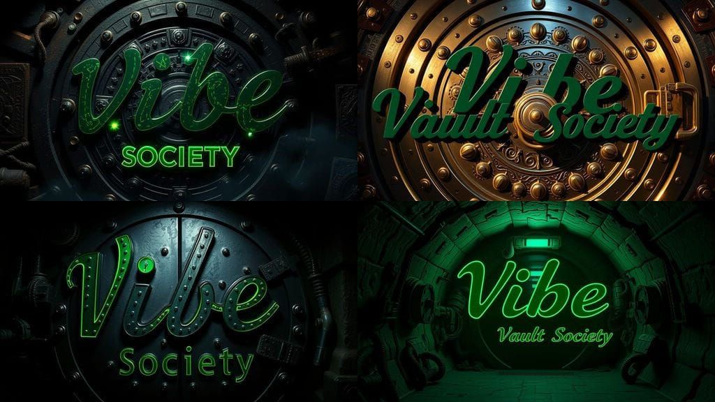 Vibe Vault Society in Bold Cursive Letters