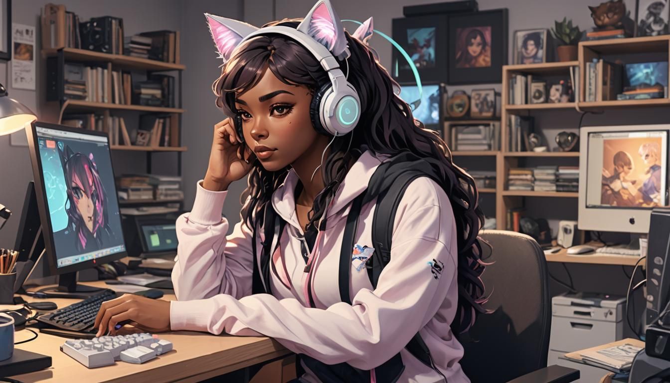 Gamer Girl in 90's Anime Style