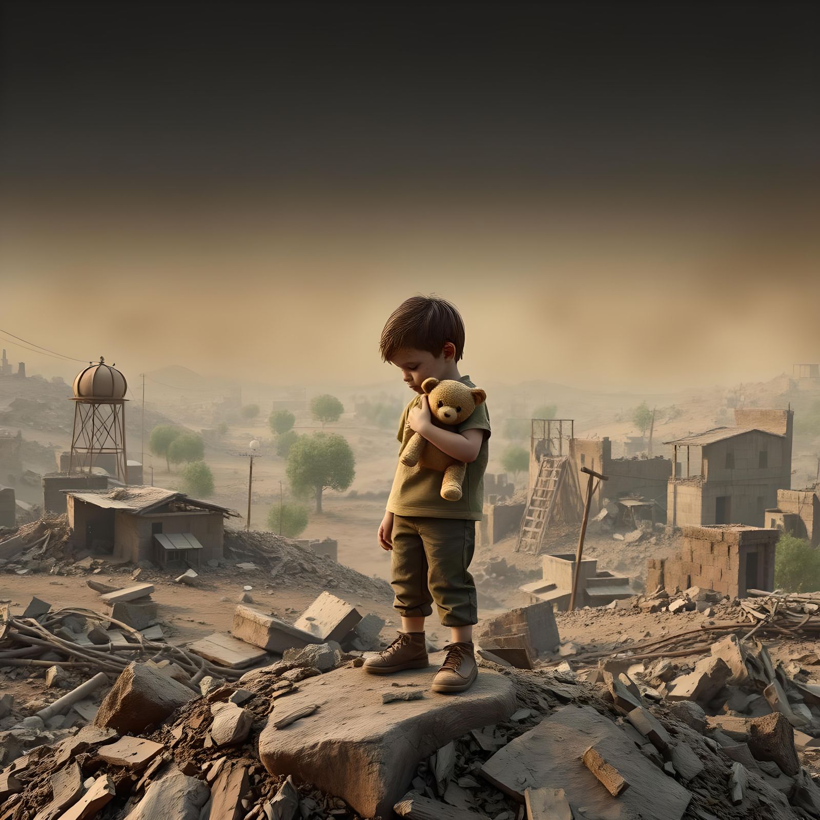 Child Stares at War-Torn Homeland: 3D Game Cinematic